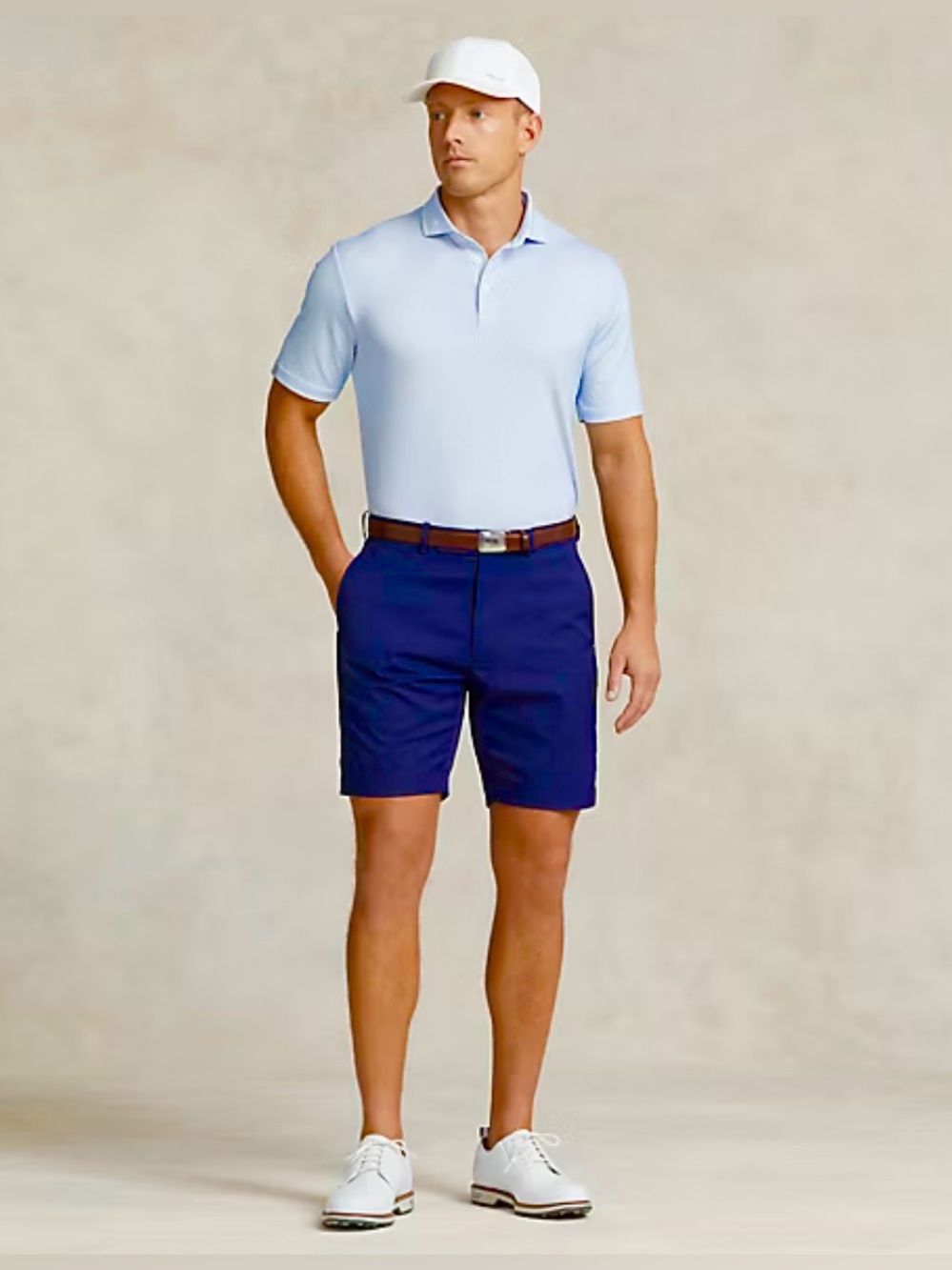 RLX Ralph Lauren Classic Fit Performance Polo Shirt Large Blue Golf Tee Print